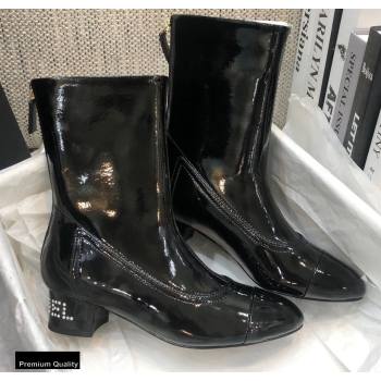 Chanel Crystal Logo Heel 3.5cm Boots Patent Black 2020 (modeng-20092328)