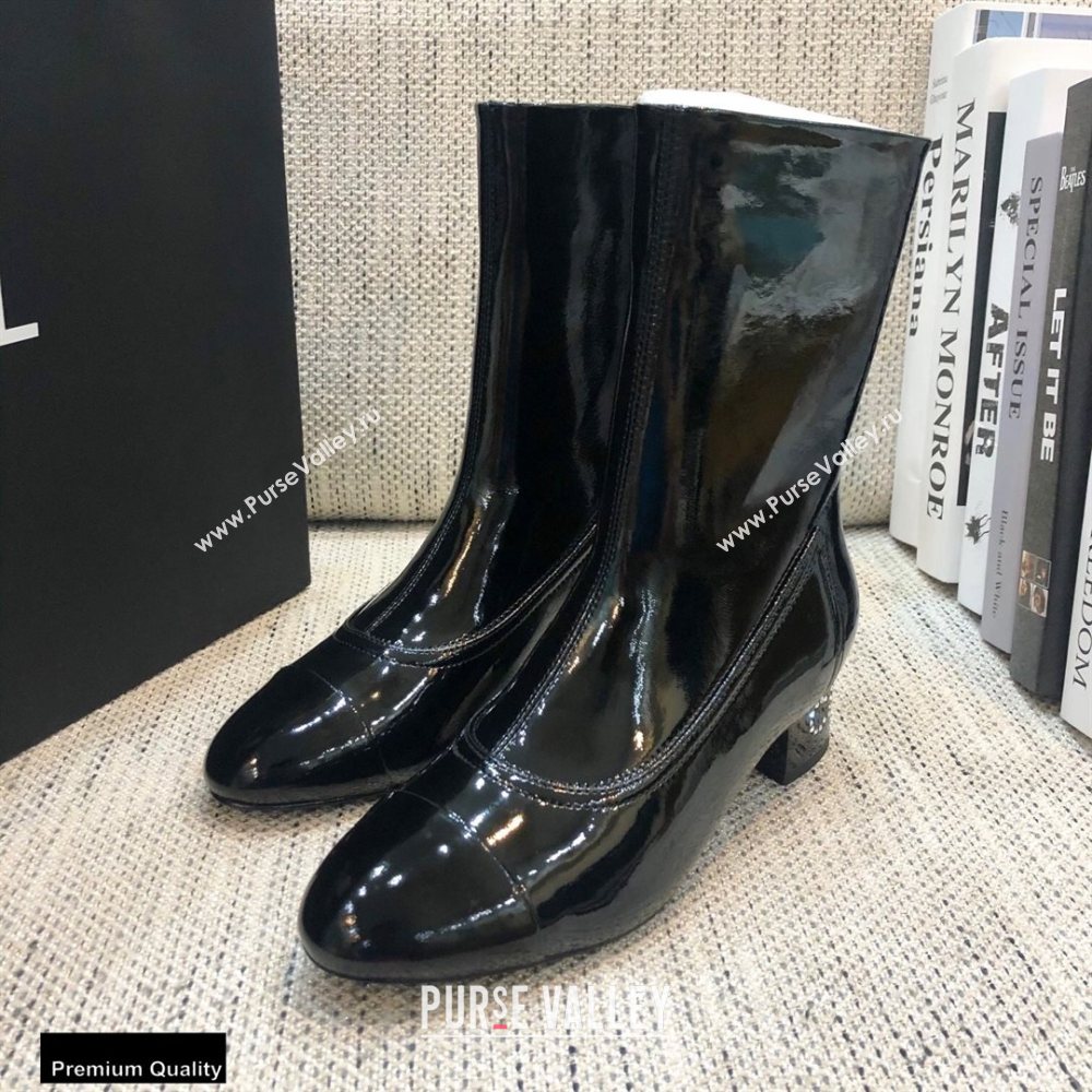 Chanel Crystal Logo Heel 3.5cm Boots Patent Black 2020 (modeng-20092328)