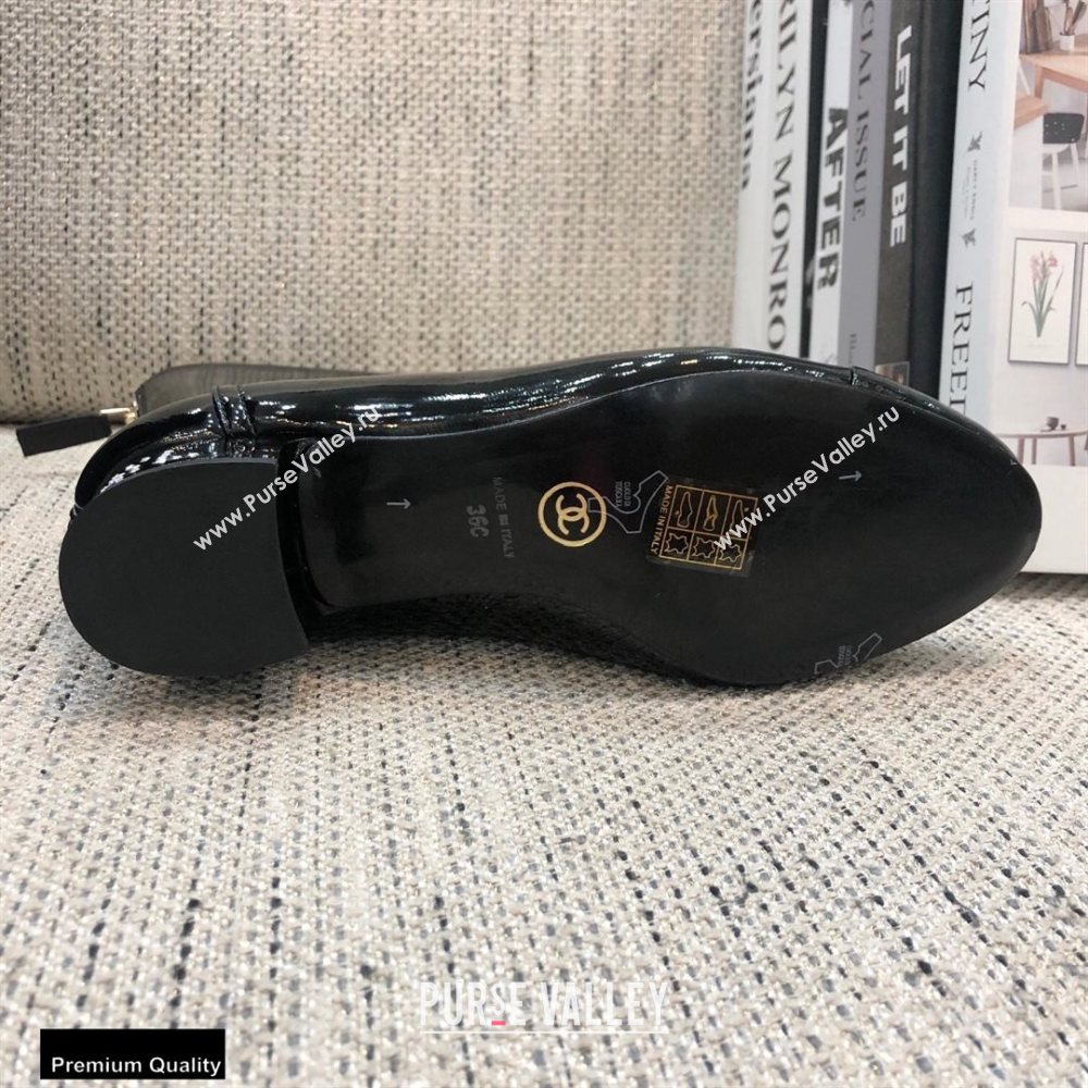 Chanel Crystal Logo Heel 3.5cm Boots Patent Black 2020 (modeng-20092328)