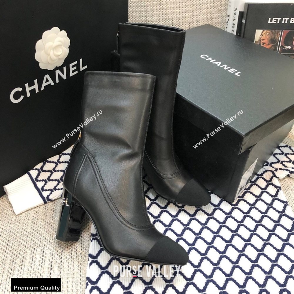 Chanel Crystal Logo Heel 8.5cm Boots Black 2020 (modeng-20092327)