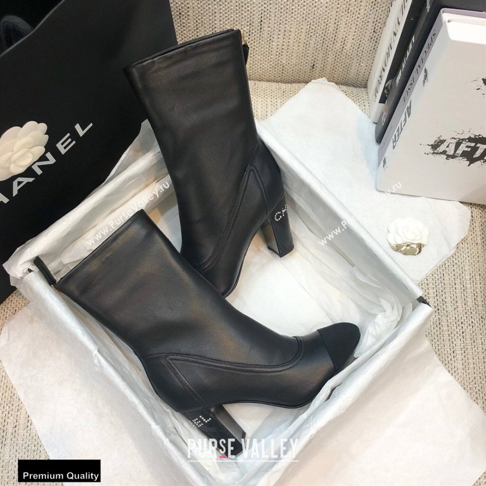 Chanel Crystal Logo Heel 8.5cm Boots Black 2020 (modeng-20092327)