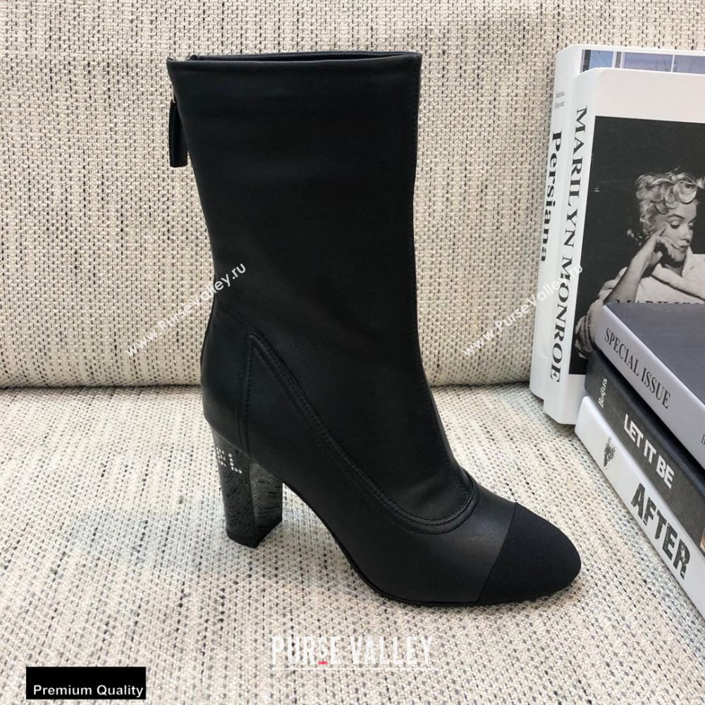 Chanel Crystal Logo Heel 8.5cm Boots Black 2020 (modeng-20092327)