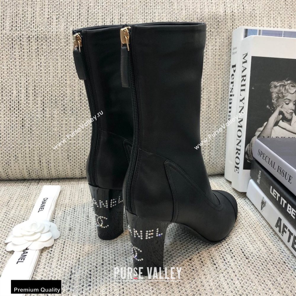 Chanel Crystal Logo Heel 8.5cm Boots Black 2020 (modeng-20092327)