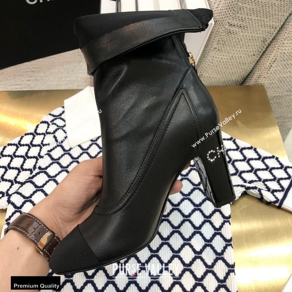 Chanel Crystal Logo Heel 8.5cm Boots Black 2020 (modeng-20092327)