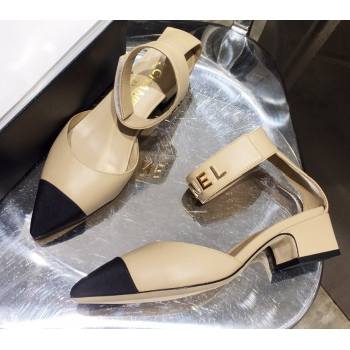 Chanel Low Heel Pumps Beige with Gold Logo Strap 2020 (modeng-20092315)