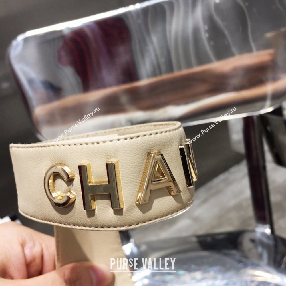Chanel Low Heel Pumps Beige with Gold Logo Strap 2020 (modeng-20092315)