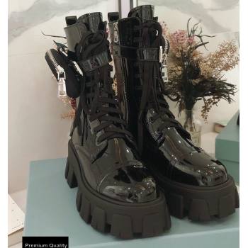 Prada Monolith Patent Leather Combat Boots Black with Removable Nylon Pouches 2020 (modeng-20092429)