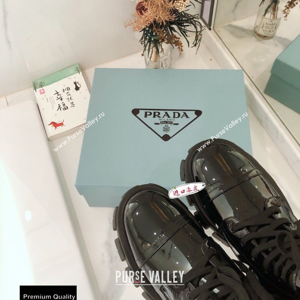 Prada Monolith Patent Leather Combat Boots Black with Removable Nylon Pouches 2020 (modeng-20092429)