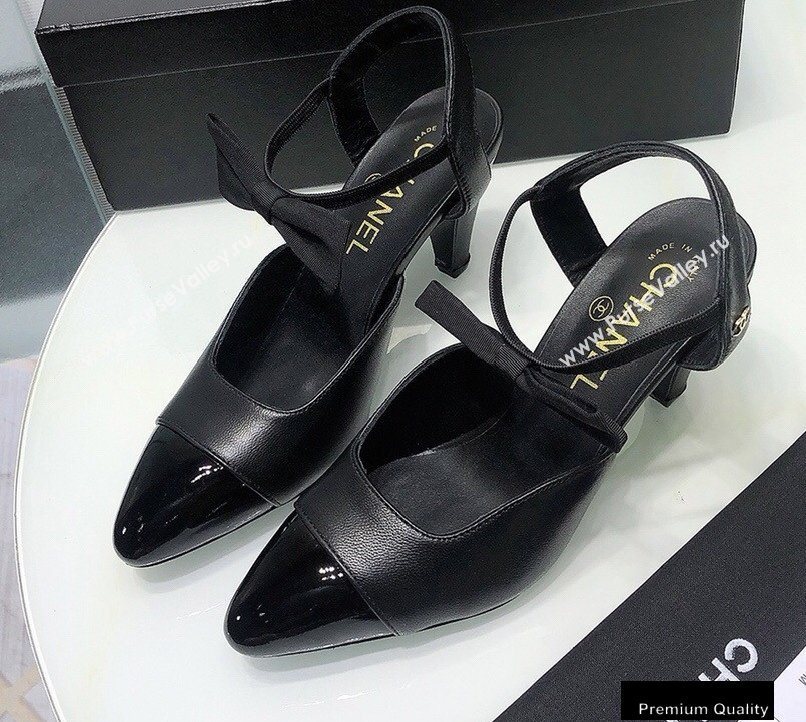 Chanel Heel 8cm Pumps with Bow Strap G36360 Black 2020 (modeng-20092201)