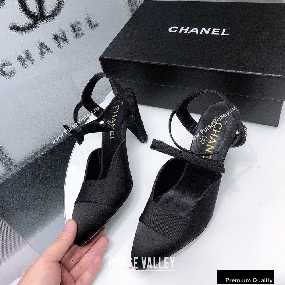 Chanel Heel 8cm Pumps with Bow Strap G36360 Satin Black 2020 (modeng-20092203)