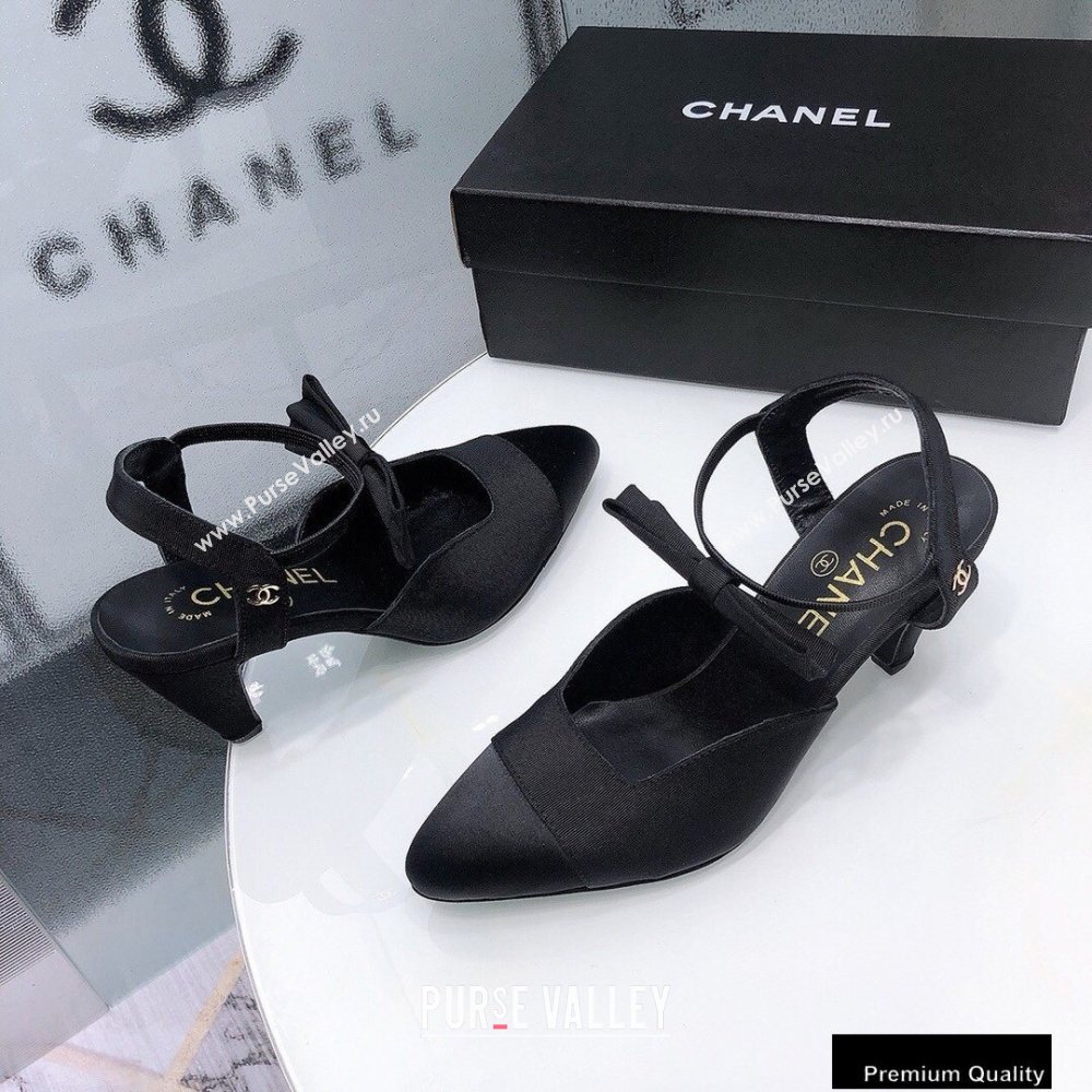 Chanel Heel 8cm Pumps with Bow Strap G36360 Satin Black 2020 (modeng-20092203)