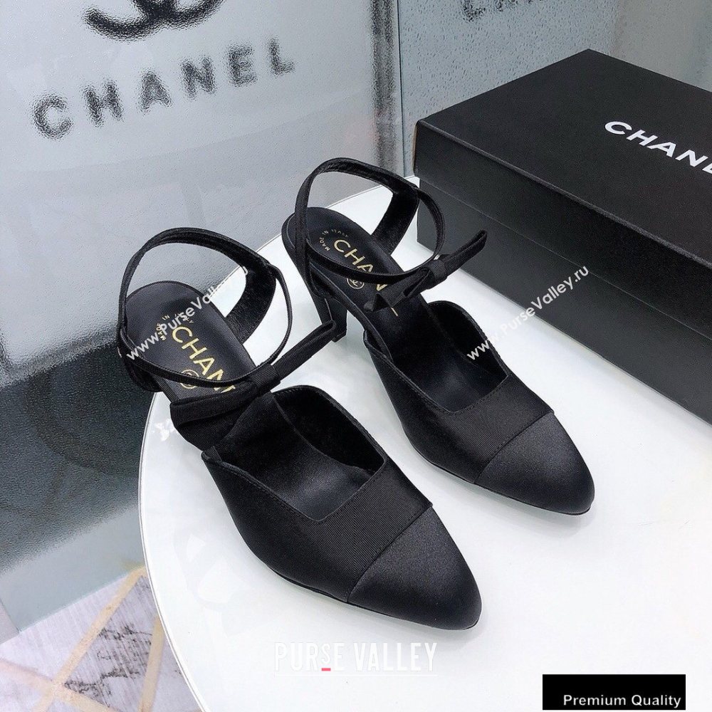 Chanel Heel 8cm Pumps with Bow Strap G36360 Satin Black 2020 (modeng-20092203)