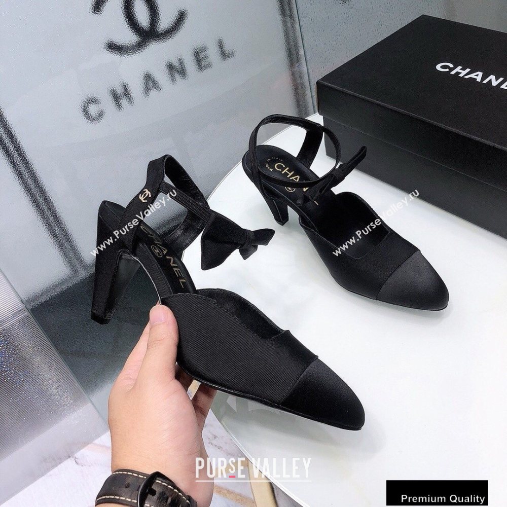 Chanel Heel 8cm Pumps with Bow Strap G36360 Satin Black 2020 (modeng-20092203)