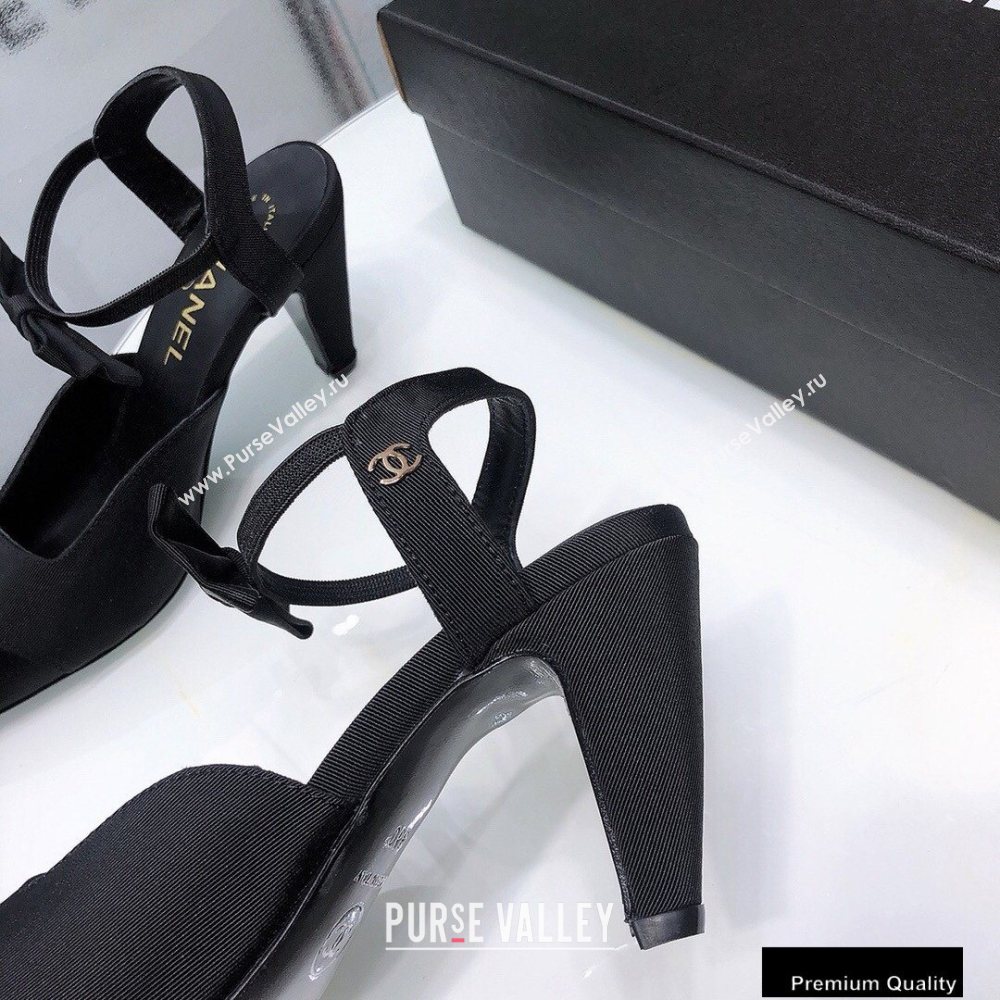 Chanel Heel 8cm Pumps with Bow Strap G36360 Satin Black 2020 (modeng-20092203)