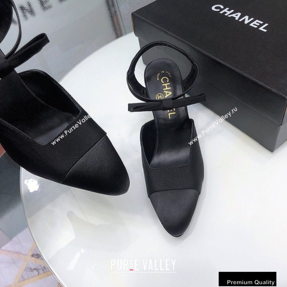 Chanel Heel 8cm Pumps with Bow Strap G36360 Satin Black 2020 (modeng-20092203)