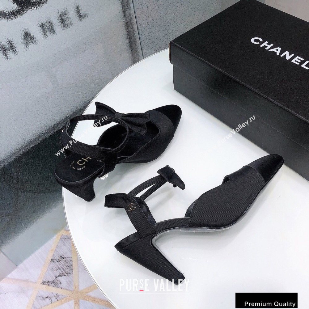 Chanel Heel 8cm Pumps with Bow Strap G36360 Satin Black 2020 (modeng-20092203)