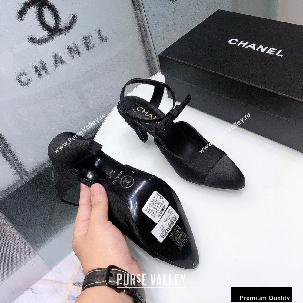 Chanel Heel 8cm Pumps with Bow Strap G36360 Satin Black 2020 (modeng-20092203)