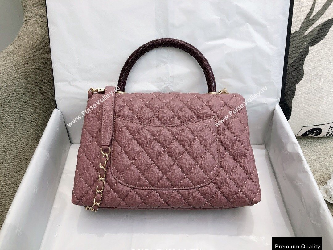 Chanel Coco Handle Medium Flap Bag Dusty Pink/Burgundy with Lizard Top Handle A92991 Top Quality 7148 (smjd-20092517)