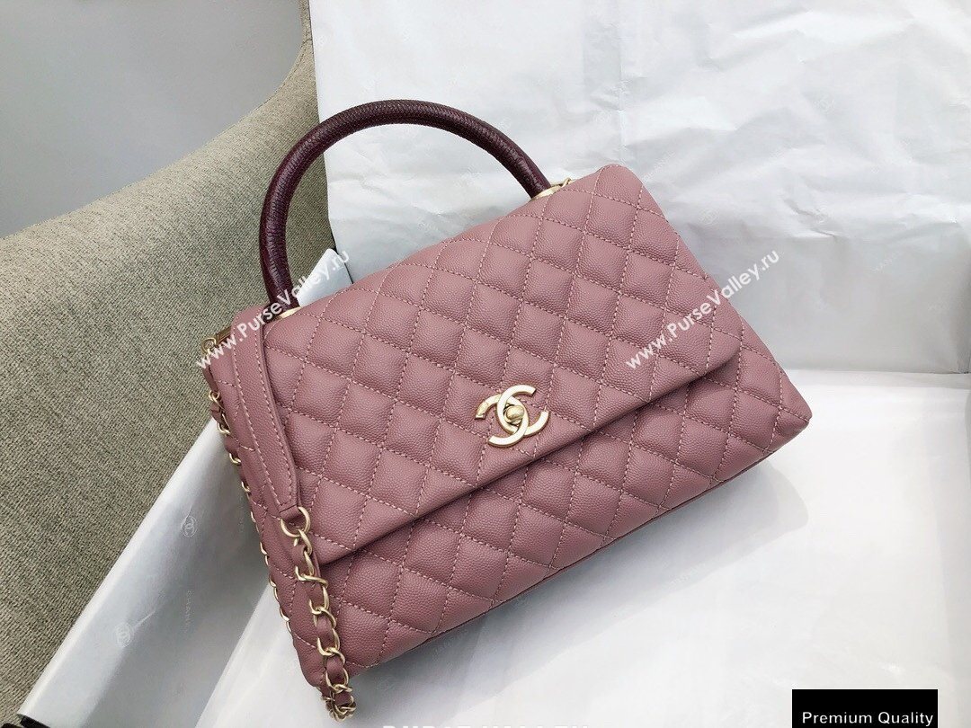 Chanel Coco Handle Medium Flap Bag Dusty Pink/Burgundy with Lizard Top Handle A92991 Top Quality 7148 (smjd-20092517)