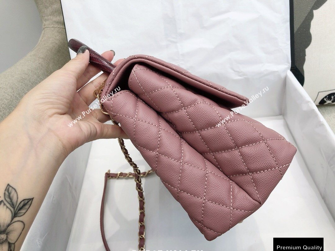 Chanel Coco Handle Medium Flap Bag Dusty Pink/Burgundy with Lizard Top Handle A92991 Top Quality 7148 (smjd-20092517)