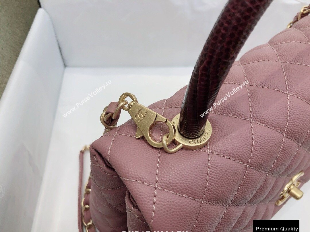 Chanel Coco Handle Medium Flap Bag Dusty Pink/Burgundy with Lizard Top Handle A92991 Top Quality 7148 (smjd-20092517)