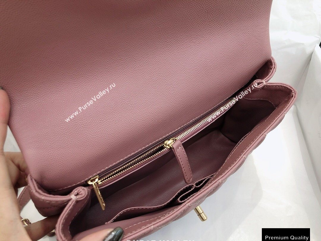 Chanel Coco Handle Medium Flap Bag Dusty Pink/Burgundy with Lizard Top Handle A92991 Top Quality 7148 (smjd-20092517)