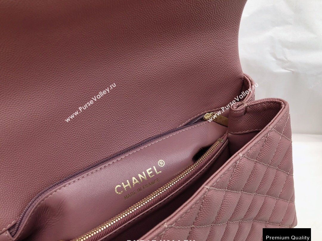 Chanel Coco Handle Medium Flap Bag Dusty Pink/Burgundy with Lizard Top Handle A92991 Top Quality 7148 (smjd-20092517)