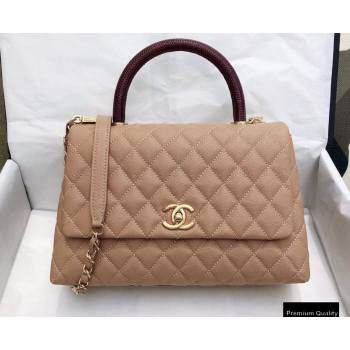 Chanel Coco Handle Medium Flap Bag Beige/Burgundy with Lizard Top Handle A92991 Top Quality 7148 (smjd-20092516)