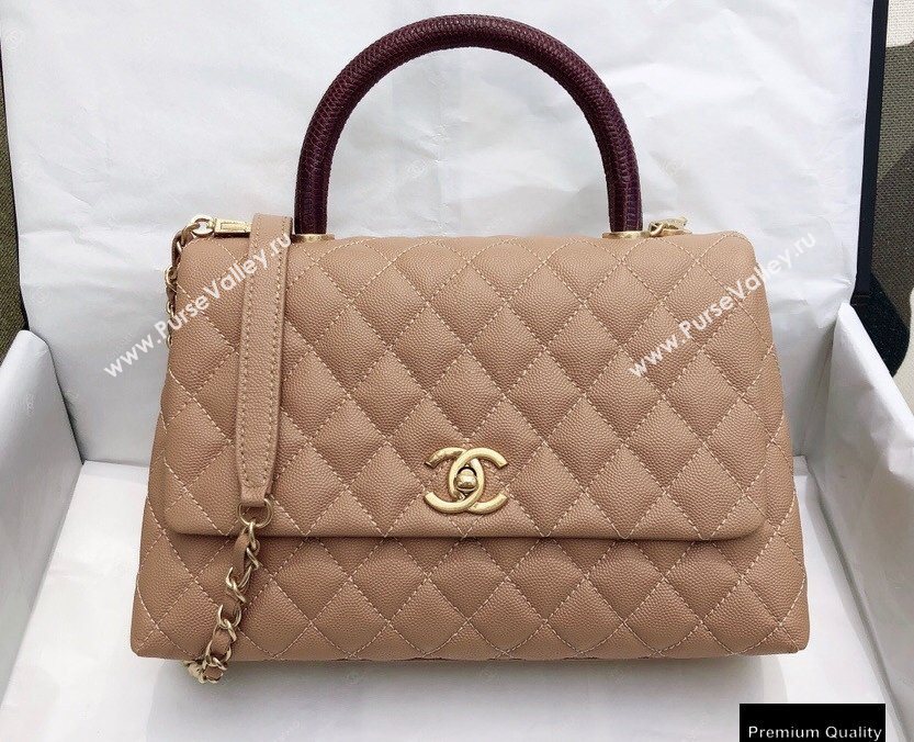 Chanel Coco Handle Medium Flap Bag Beige/Burgundy with Lizard Top Handle A92991 Top Quality 7148 (smjd-20092516)