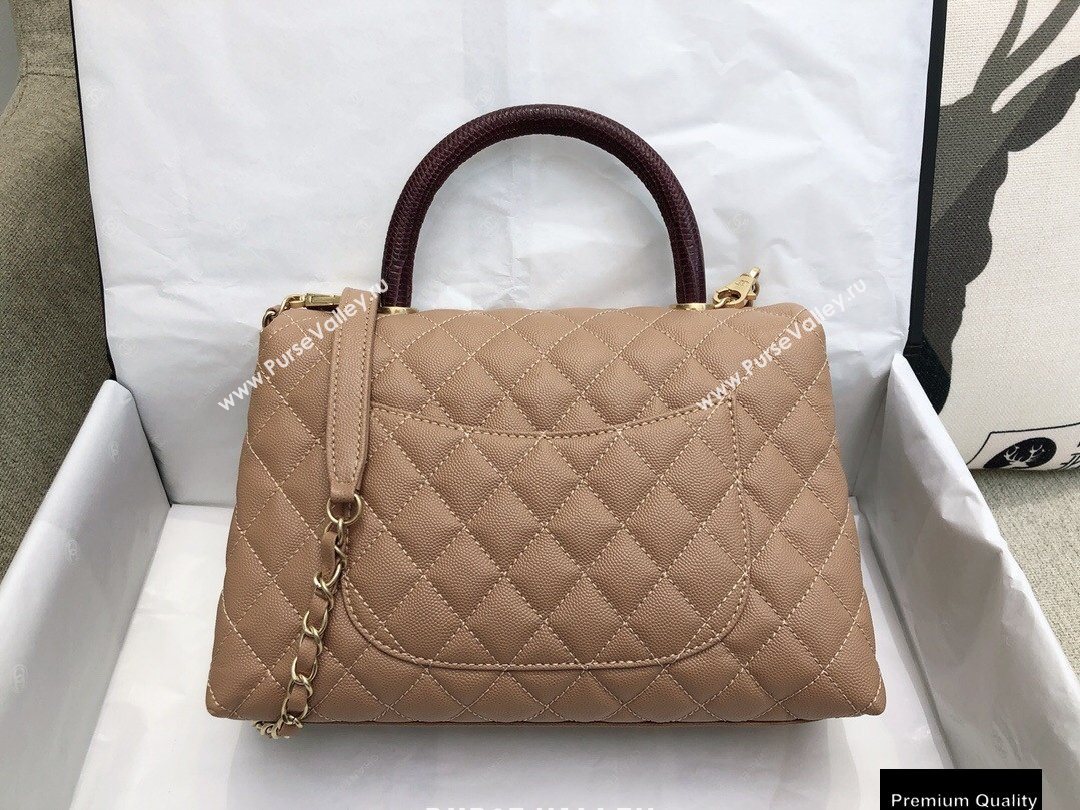 Chanel Coco Handle Medium Flap Bag Beige/Burgundy with Lizard Top Handle A92991 Top Quality 7148 (smjd-20092516)