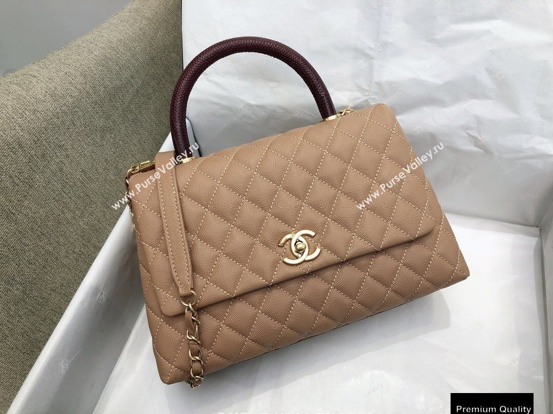 Chanel Coco Handle Medium Flap Bag Beige/Burgundy with Lizard Top Handle A92991 Top Quality 7148 (smjd-20092516)