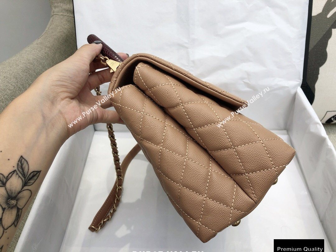 Chanel Coco Handle Medium Flap Bag Beige/Burgundy with Lizard Top Handle A92991 Top Quality 7148 (smjd-20092516)