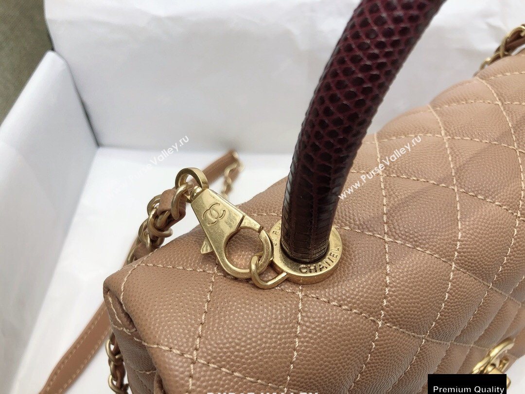 Chanel Coco Handle Medium Flap Bag Beige/Burgundy with Lizard Top Handle A92991 Top Quality 7148 (smjd-20092516)