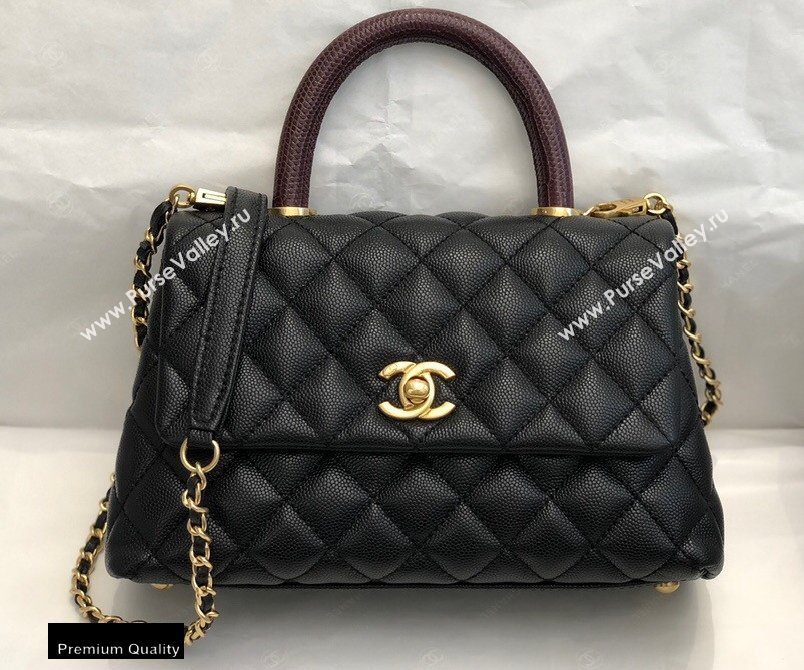 Chanel Coco Handle Small Flap Bag Black/Burgundy with Lizard Top Handle A92990 Top Quality 7147 (smjd-20092543)