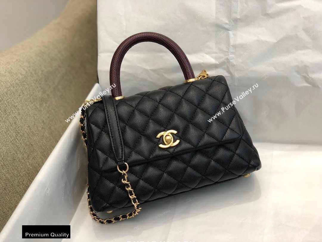 Chanel Coco Handle Small Flap Bag Black/Burgundy with Lizard Top Handle A92990 Top Quality 7147 (smjd-20092543)