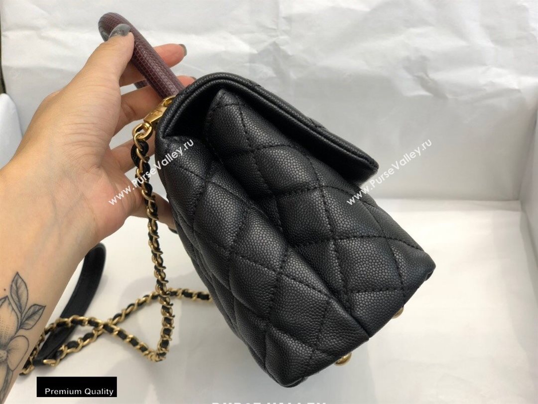 Chanel Coco Handle Small Flap Bag Black/Burgundy with Lizard Top Handle A92990 Top Quality 7147 (smjd-20092543)