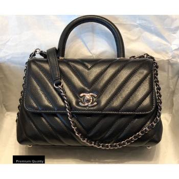 Chanel Caviar Calfskin Coco Handle Chevron Small Flap Bag Black with Top Handle A92990 7147 (smjd-20092548)