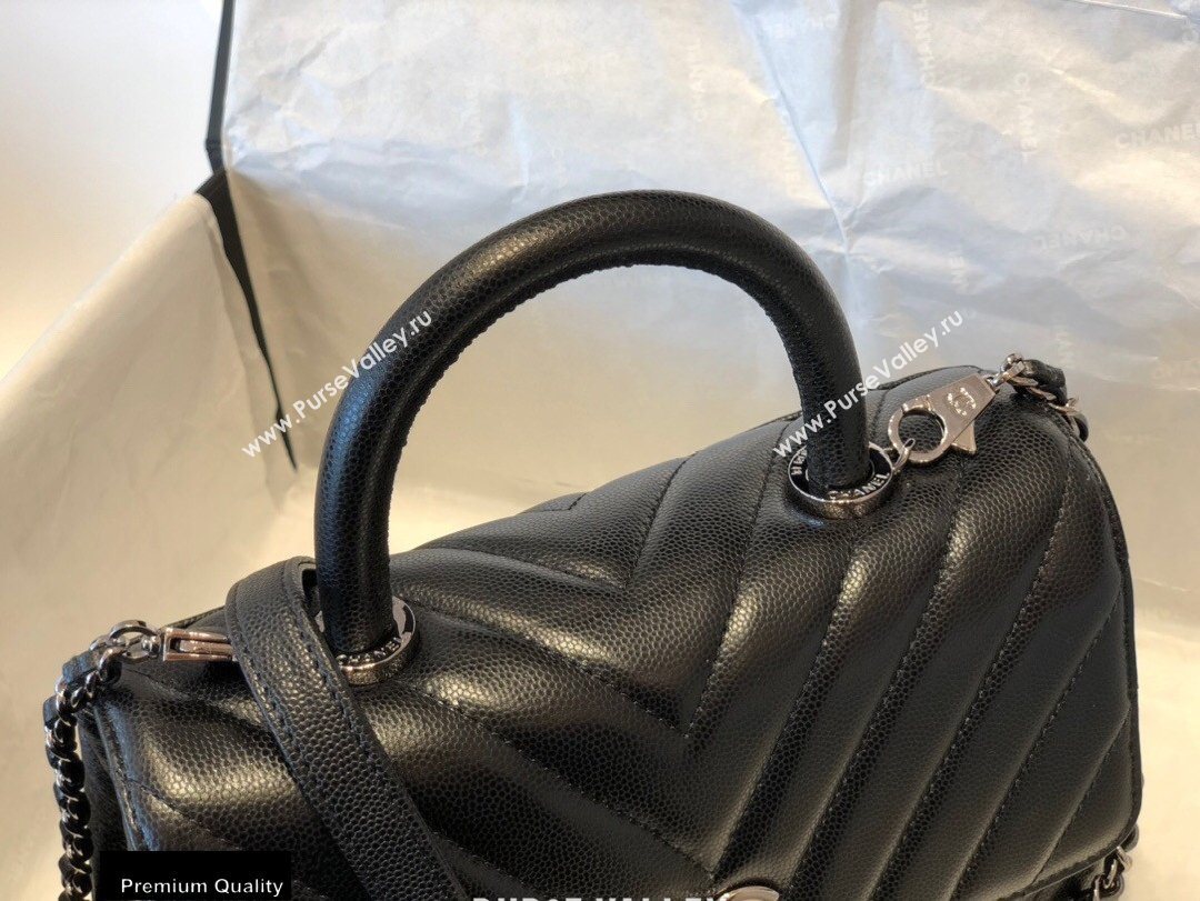 Chanel Caviar Calfskin Coco Handle Chevron Small Flap Bag Black with Top Handle A92990 7147 (smjd-20092548)