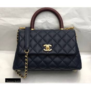 Chanel Coco Handle Small Flap Bag Navy Blue/Burgundy with Lizard Top Handle A92990 Top Quality 7147 (smjd-20092542)