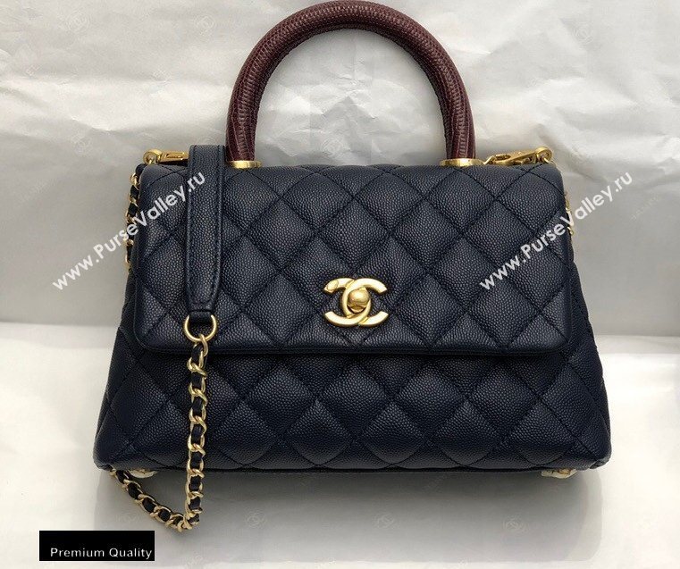 Chanel Coco Handle Small Flap Bag Navy Blue/Burgundy with Lizard Top Handle A92990 Top Quality 7147 (smjd-20092542)