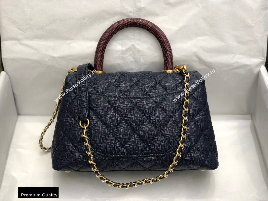 Chanel Coco Handle Small Flap Bag Navy Blue/Burgundy with Lizard Top Handle A92990 Top Quality 7147 (smjd-20092542)