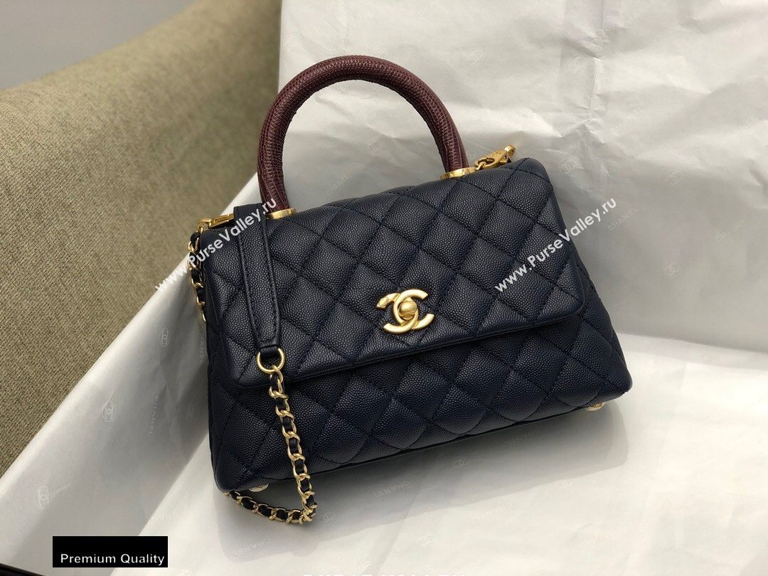 Chanel Coco Handle Small Flap Bag Navy Blue/Burgundy with Lizard Top Handle A92990 Top Quality 7147 (smjd-20092542)