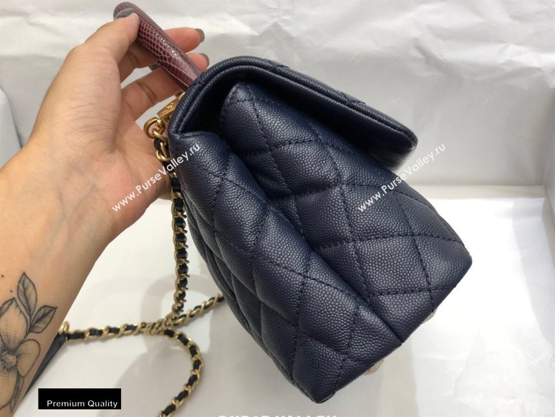 Chanel Coco Handle Small Flap Bag Navy Blue/Burgundy with Lizard Top Handle A92990 Top Quality 7147 (smjd-20092542)