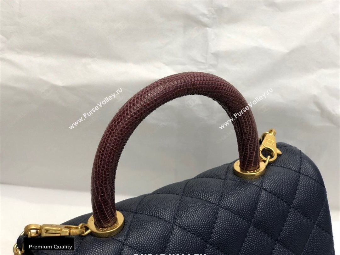 Chanel Coco Handle Small Flap Bag Navy Blue/Burgundy with Lizard Top Handle A92990 Top Quality 7147 (smjd-20092542)