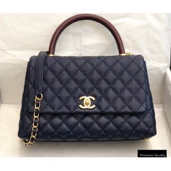 Chanel Coco Handle Medium Flap Bag Navy Blue/Burgundy with Lizard Top Handle A92991 Top Quality 7148 (smjd-20092518)