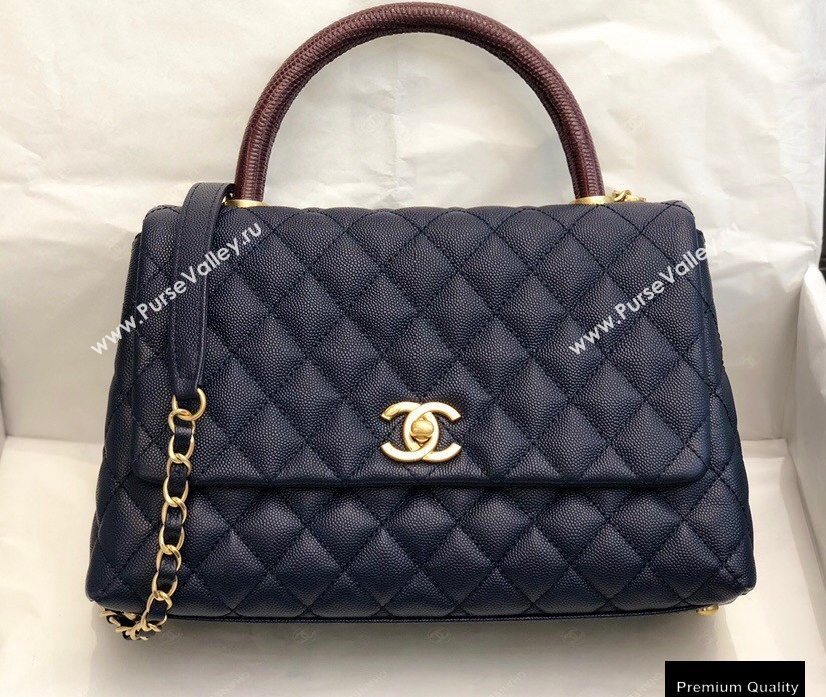 Chanel Coco Handle Medium Flap Bag Navy Blue/Burgundy with Lizard Top Handle A92991 Top Quality 7148 (smjd-20092518)