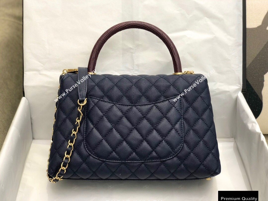 Chanel Coco Handle Medium Flap Bag Navy Blue/Burgundy with Lizard Top Handle A92991 Top Quality 7148 (smjd-20092518)