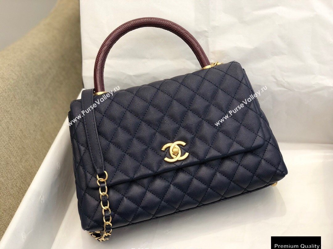 Chanel Coco Handle Medium Flap Bag Navy Blue/Burgundy with Lizard Top Handle A92991 Top Quality 7148 (smjd-20092518)