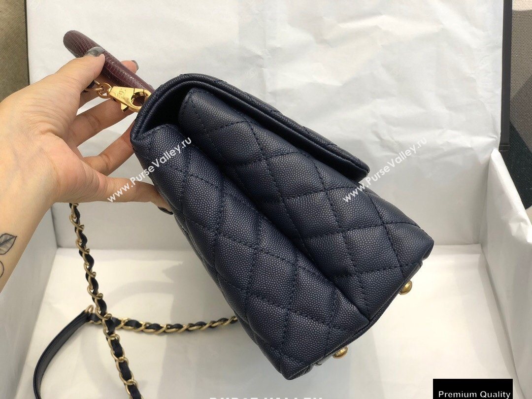 Chanel Coco Handle Medium Flap Bag Navy Blue/Burgundy with Lizard Top Handle A92991 Top Quality 7148 (smjd-20092518)