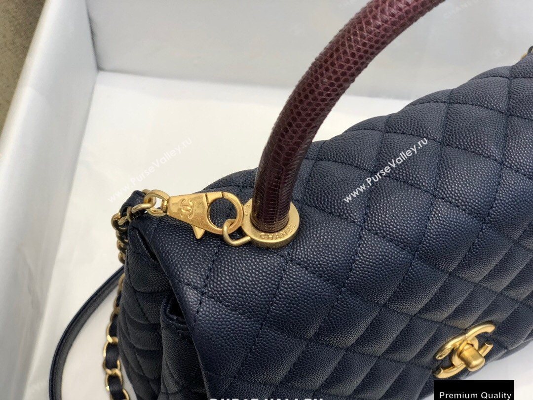Chanel Coco Handle Medium Flap Bag Navy Blue/Burgundy with Lizard Top Handle A92991 Top Quality 7148 (smjd-20092518)